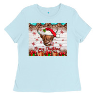 Baby Blue merry christmas cow Ladies Tee - JahusDesignShop