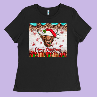 Merry Christmas Cow Ladies Tee Designed By Jahusdesignshop