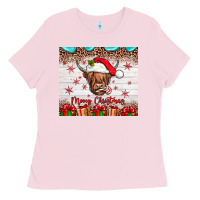 Bubblegum Pink merry christmas cow Ladies Tee - JahusDesignShop
