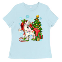 Baby Blue Christmas unicorn Ladies Tee - Zillion Design Studio