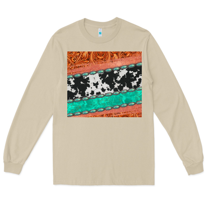 Western Turquoise Gemstone Cowhide  Leather Tumbler Long Sleeve Tee by Jasminsmagicworld | Teevron