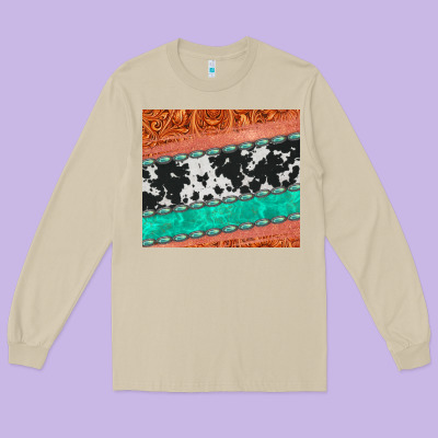 Western Turquoise Gemstone Cowhide  Leather Tumbler Long Sleeve Tee Designed By Jasminsmagicworld