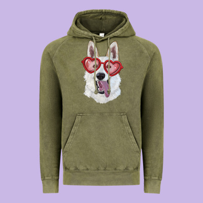 White Shepherd With Love Glasses Vintage Hoodie Designed By Ranaportraitstore