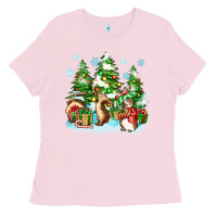 Bubblegum Pink christmas rabbits Ladies Tee - Zillion Design Studio