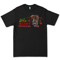 Black merry christmas highland calf with candy cane Premium Tee - RanaPortraitStore