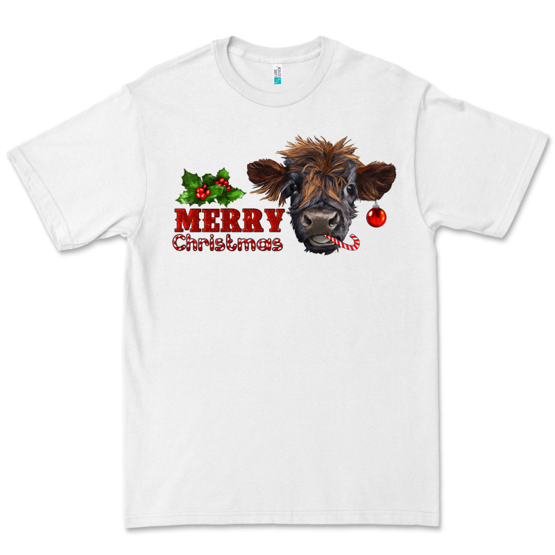 Merry Christmas Highland Calf With Candy Cane Premium Tee by RanaPortraitStore | Teevron