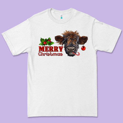 Merry Christmas Highland Calf With Candy Cane Premium Tee Designed By Ranaportraitstore