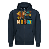 Navy just a little moody with cow Zipper Hoodie - NancyCooperArtShop