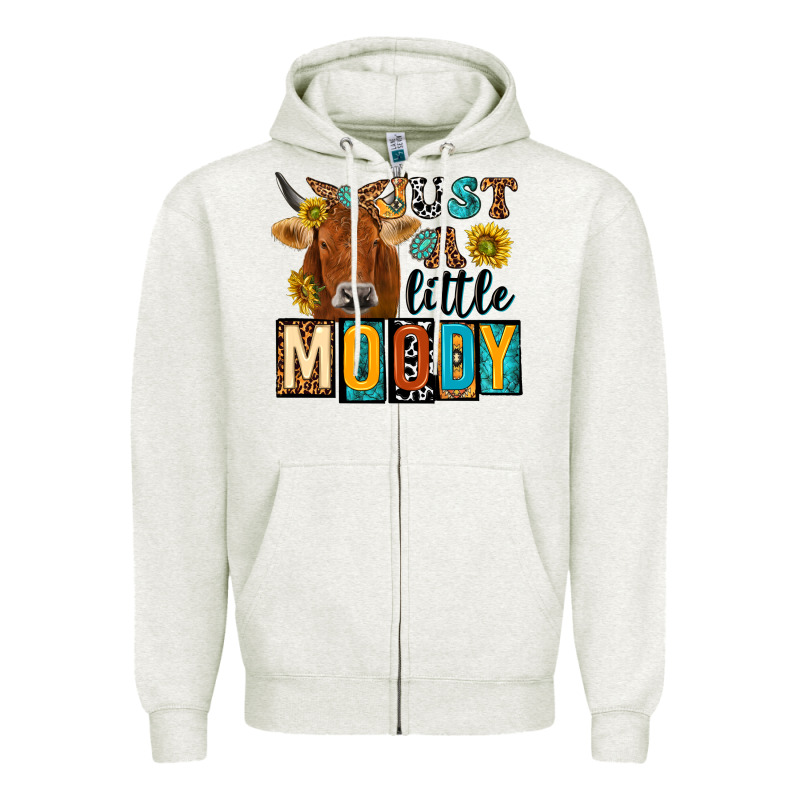 Just A Little Moody With Cow Zipper Hoodie by NancyCooperArtShop | Teevron