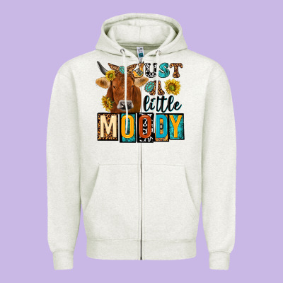 Just A Little Moody With Cow Zipper Hoodie Designed By Nancycooperartshop