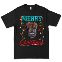 Black merry christmas highland calf baby cow Premium Tee - RanaPortraitStore