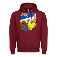 Burgundy el salvador hearts Zipper Hoodie - NancyCooperArtShop