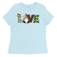 Baby Blue Christmas Love Gnome Ladies Tee - RanaPortraitStore