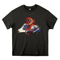 Asphalt asian dragon and ocean waves Heavy Core Tee - RanaPortraitStore