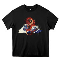 Black asian dragon and ocean waves Heavy Core Tee - RanaPortraitStore