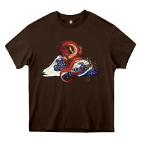 Chocolate Brown asian dragon and ocean waves Heavy Core Tee - RanaPortraitStore