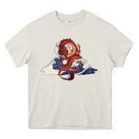 Cream asian dragon and ocean waves Heavy Core Tee - RanaPortraitStore