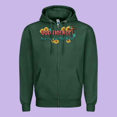 God Fidence Zipper Hoodie Designed By Maliassmallbusiness