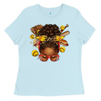 Baby Blue softball afro messy bun Ladies Tee - texasbilliewilder