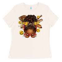 Bone softball afro messy bun Ladies Tee - texasbilliewilder