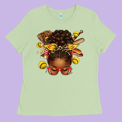Ladies Tee softball afro messy bun