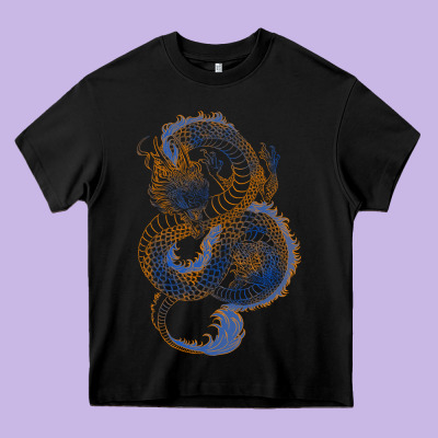 Heavy Core Tee blue and orange dragon