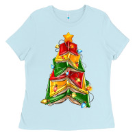 Baby Blue christmas book tree Ladies Tee - Zillion Design Studio