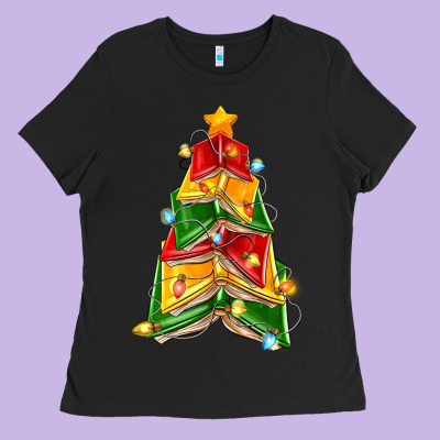 Christmas Book Tree Ladies Tee Designed By Zillion Design Studio