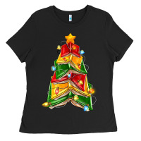 Black christmas book tree Ladies Tee - Zillion Design Studio