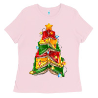 Bubblegum Pink christmas book tree Ladies Tee - Zillion Design Studio