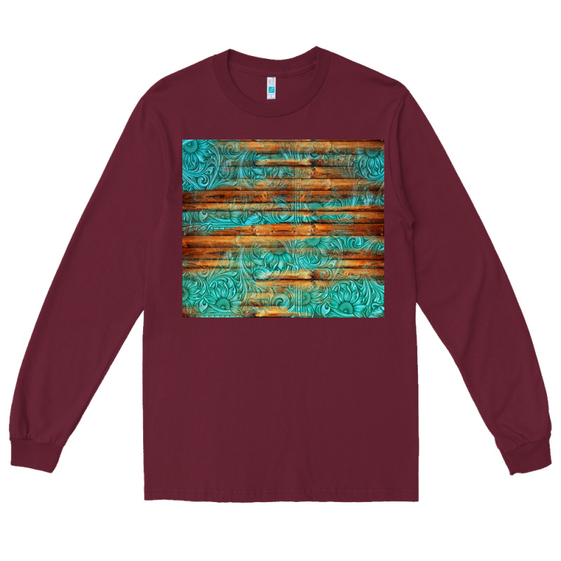 Turquoise  Leather And Wooden Pattern Tumbler Long Sleeve Tee by Jasminsmagicworld | Teevron