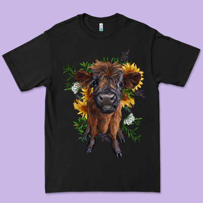 Highland Cow With Sunflower Premium Tee Designed By Ranaportraitstore