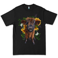 Black highland cow with sunflower Premium Tee - RanaPortraitStore