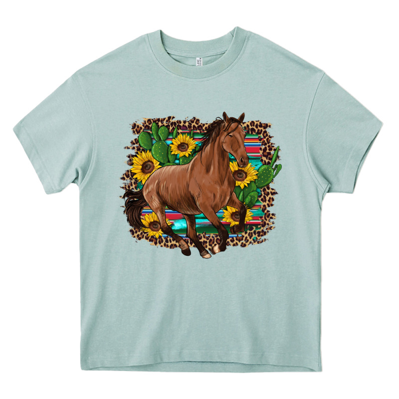 Western Horse Cactus Sunflowers Serape Leopard  Turquoise Wooden Heavy Core Tee by Artiststas | Teevron