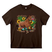 Chocolate Brown western horse cactus sunflowers serape leopard  turquoise wooden Heavy Core Tee - Artiststas
