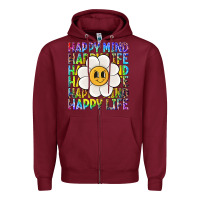Burgundy happy mind happy life Zipper Hoodie - NancyCooperArtShop