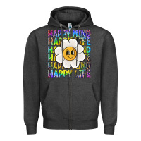 Charcoal Heather happy mind happy life Zipper Hoodie - NancyCooperArtShop