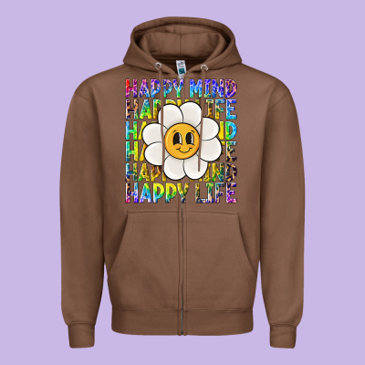 Happy Mind Happy Life Zipper Hoodie Designed By Nancycooperartshop