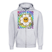 Heather Grey happy mind happy life Zipper Hoodie - NancyCooperArtShop