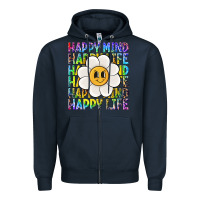 Navy happy mind happy life Zipper Hoodie - NancyCooperArtShop