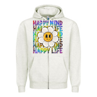 Oatmeal Heather happy mind happy life Zipper Hoodie - NancyCooperArtShop