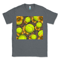 Charcoal Heather tennis ball with sunflower and racket Classic Tee - BarkalooDesign