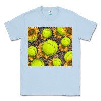 Dusty Blue tennis ball with sunflower and racket Classic Tee - BarkalooDesign