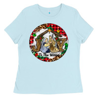 Baby Blue Christmas Joy To The World Ladies Tee - RanaPortraitStore