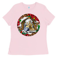 Bubblegum Pink Christmas Joy To The World Ladies Tee - RanaPortraitStore