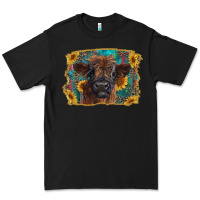 Black highland cow calf with western background Premium Tee - RanaPortraitStore
