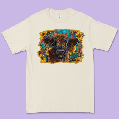 Highland Cow Calf With Western Background Premium Tee Designed By Ranaportraitstore