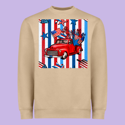 4th Of July Seamless Pattern Truck Heavyweight Sweatshirt Designed By Bundleandbundleshop