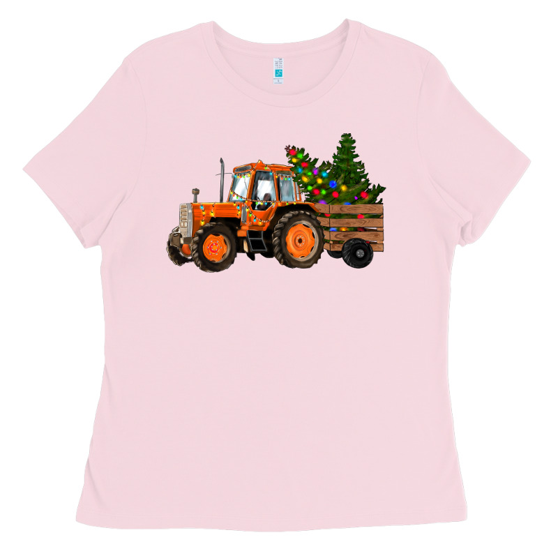 Christmas Orange Farm Tractor Ladies Tee by RanaPortraitStore | Teevron