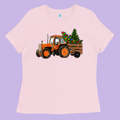 Ladies Tee Christmas Orange Farm Tractor